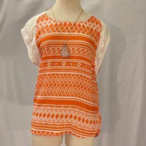 PrAna Aleen shirt w/ lace sleeves - Orange - Small